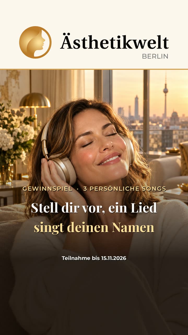 Video zum Lieder-Gewinnspiel der Ästhetikwelt Berlin: Frau hört lächelnd Musik